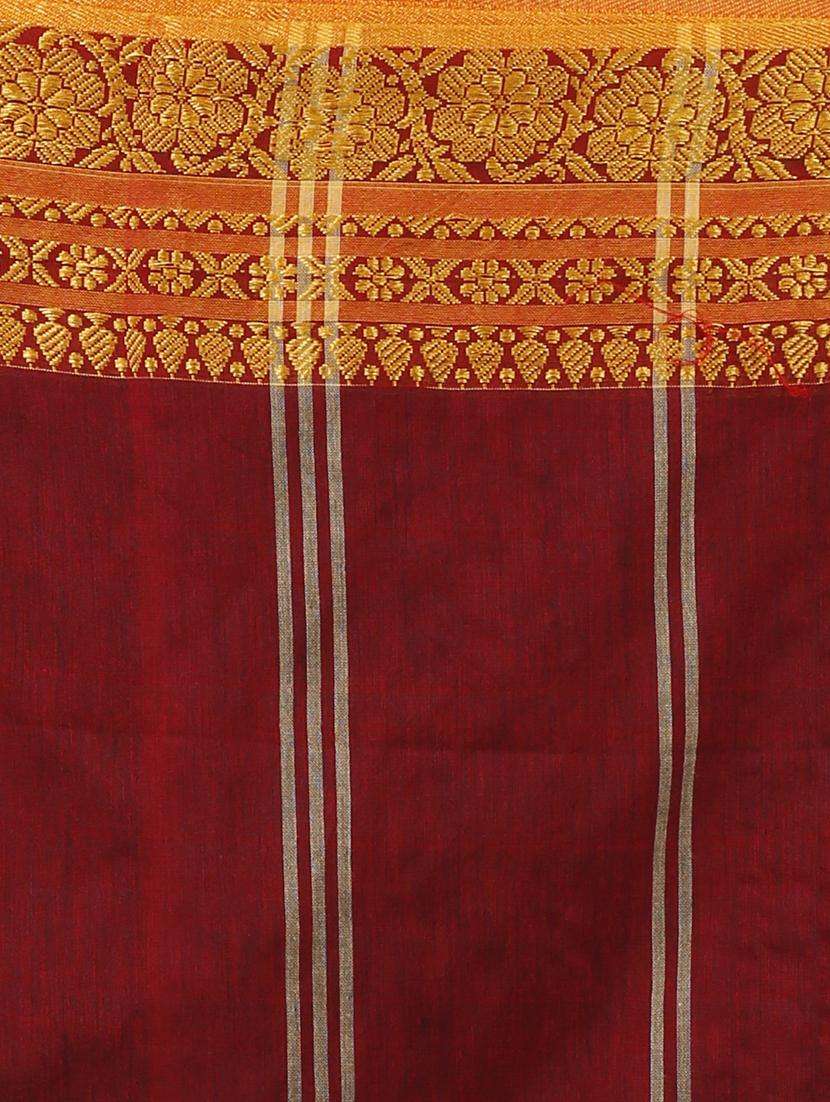 women solid with bordered handloom saree with blouse - 22262142 -  Standard Image - 3