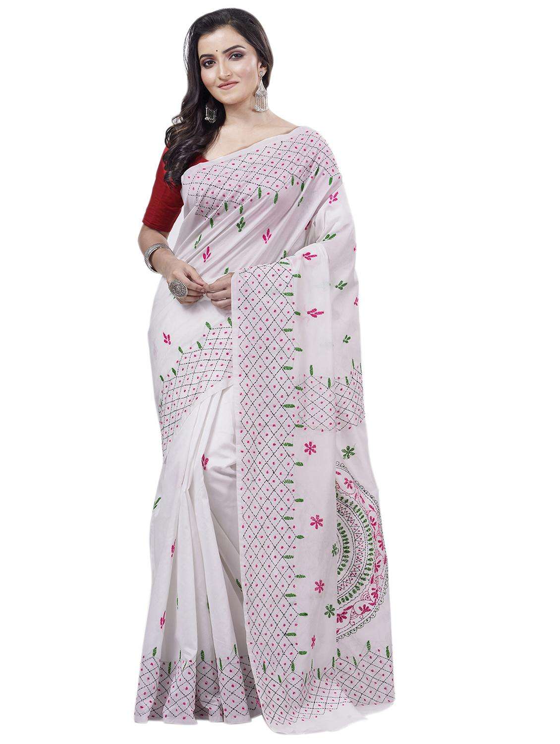 women solid with work handloom saree with blouse