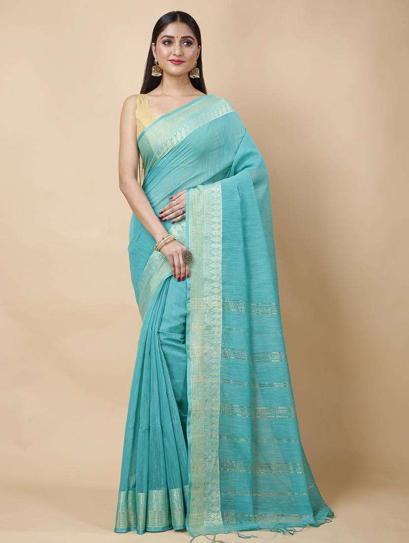 women solid with bordered saree