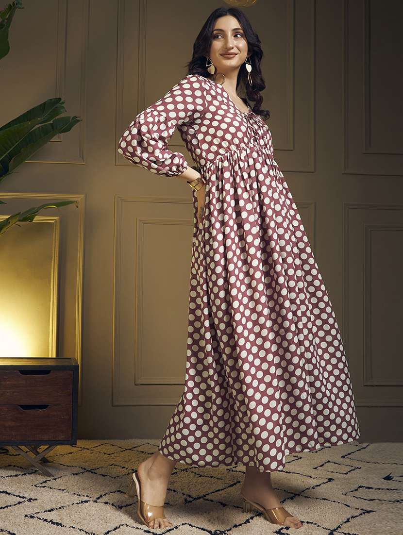 women polka dot printed puff sleeve maxi dress - 22263396 -  Standard Image - 3