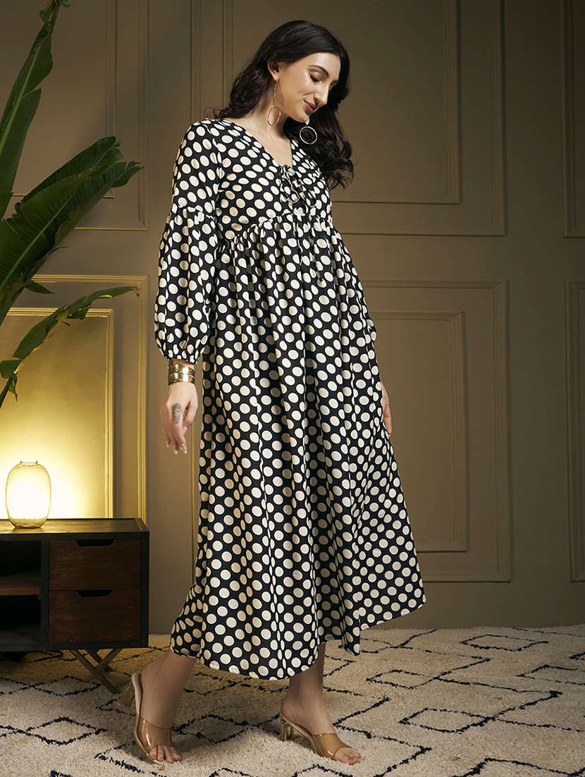 women polka dot printed puff sleeve maxi dress - 22263397 -  Standard Image - 3