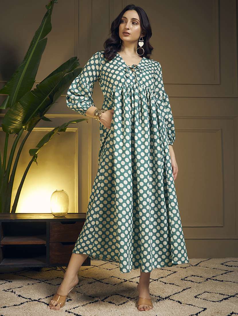 women polka dot printed puff sleeve maxi dress - 22263398 -  Standard Image - 3