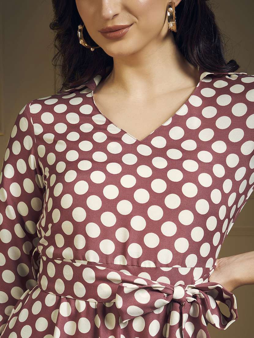 women polka dot printed puff sleeve fit & flare dress - 22263399 -  Standard Image - 5