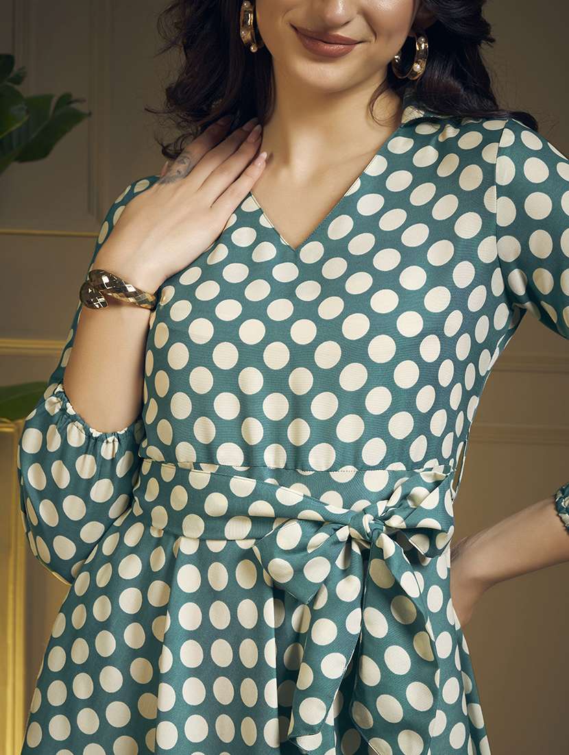 women polka dot three quarter sleeve fit & flare dress - 22263401 -  Standard Image - 5