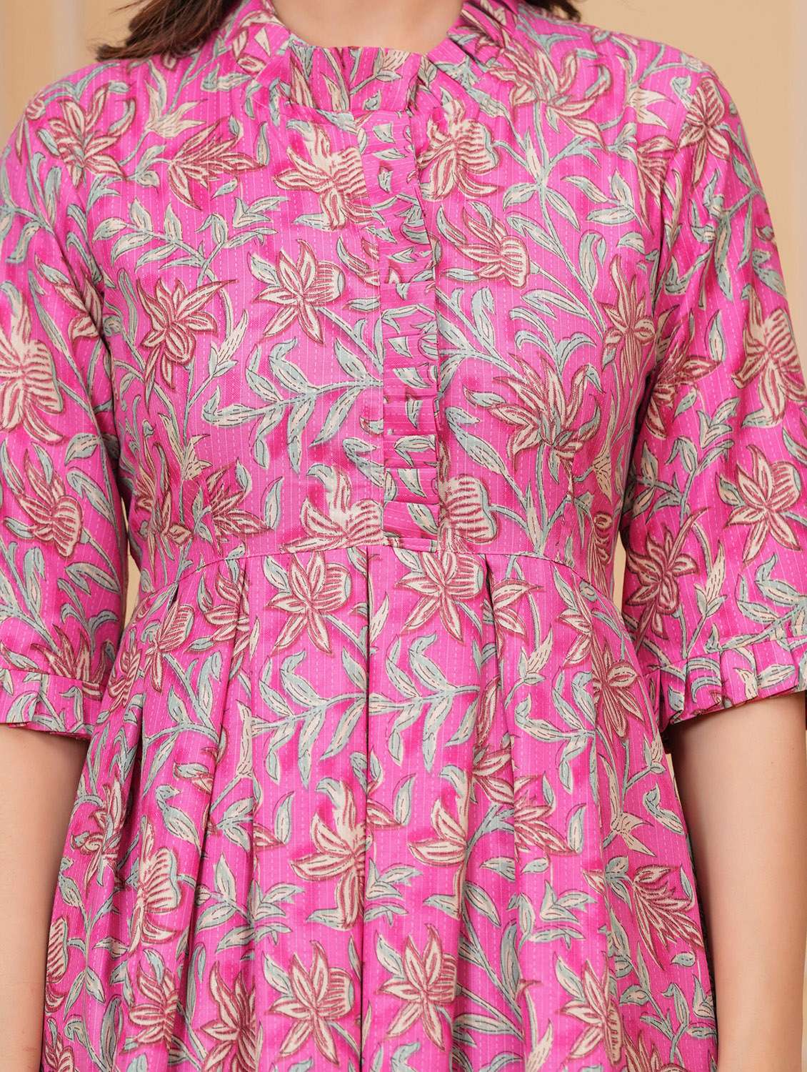 women floral three quarter sleeve fit & flare ethnic dress - 22263402 -  Standard Image - 5