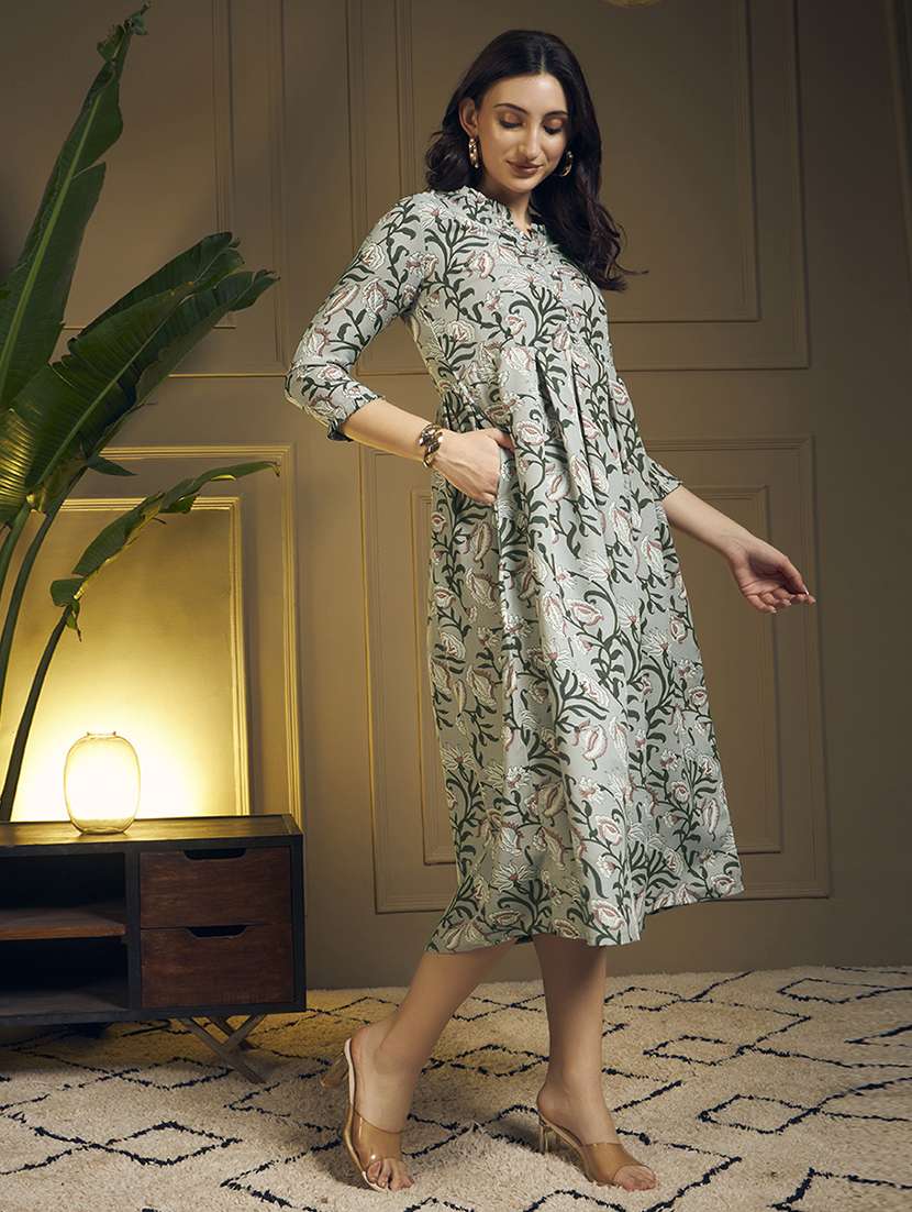 women floral three quarter sleeve fit & flare ethnic dress - 22263404 -  Standard Image - 3