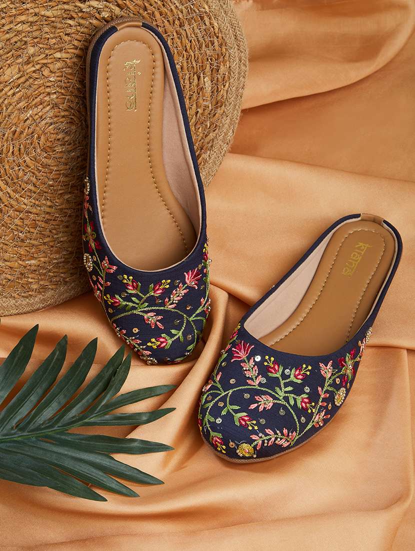 women embroidered slip on mules