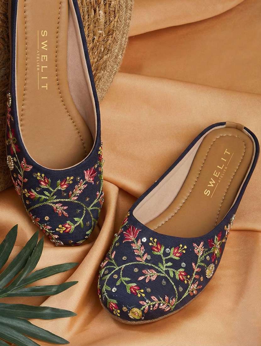 women embroidered slip on mules