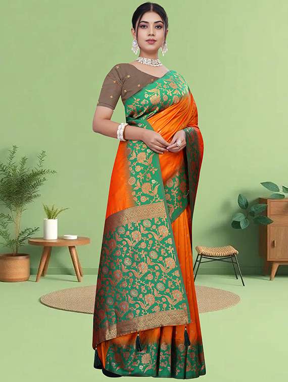 women self design banarasi saree with blouse