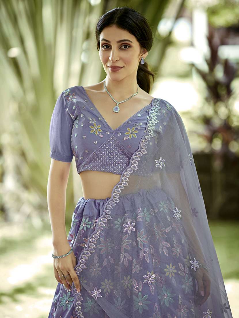 women solid with work semi stitched flared lehenga - 22263473 -  Standard Image - 3