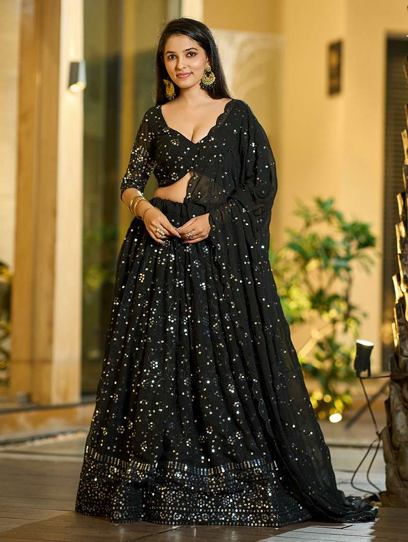 women solid with work semi stitched flared lehenga
