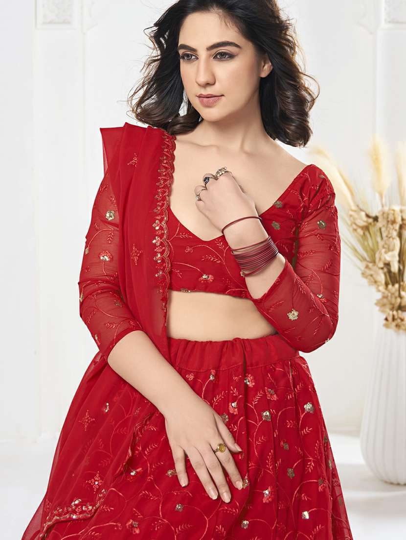 women solid with work semi stitched flared lehenga - 22263482 -  Standard Image - 3