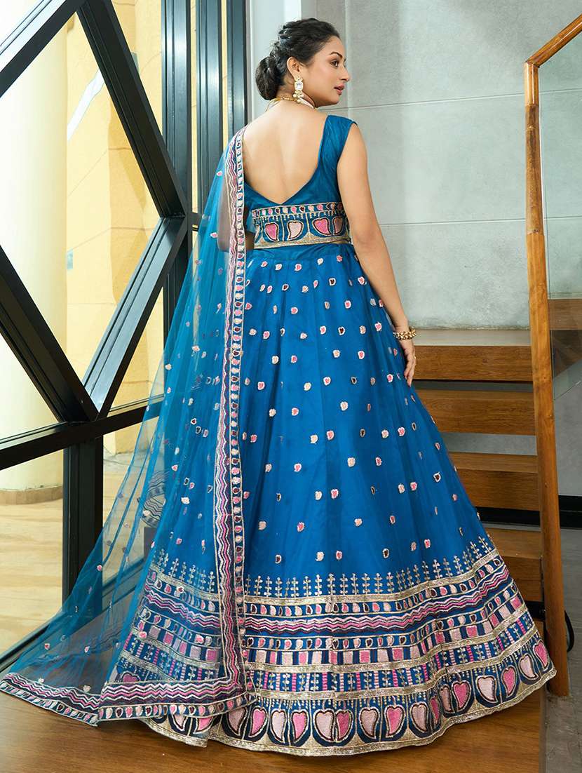 women solid with work semi stitched flared lehenga - 22263483 -  Standard Image - 3