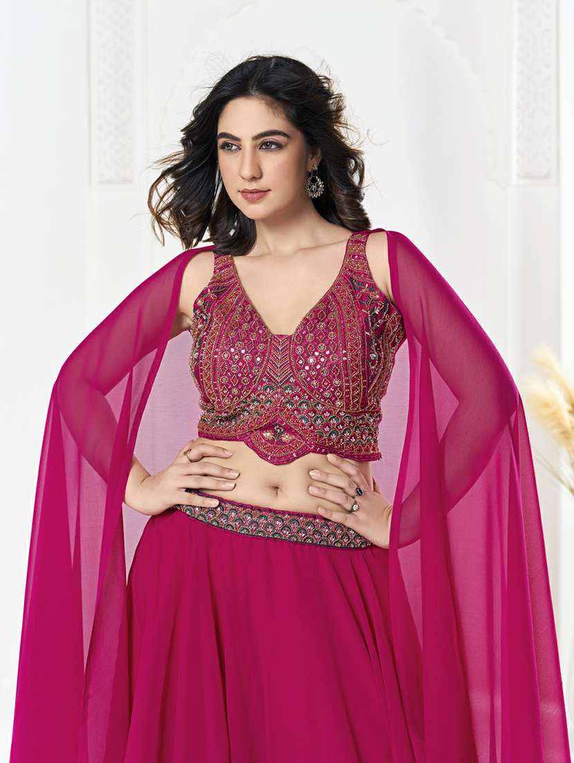 women solid semi stitched flared lehenga - 22263488 -  Standard Image - 3