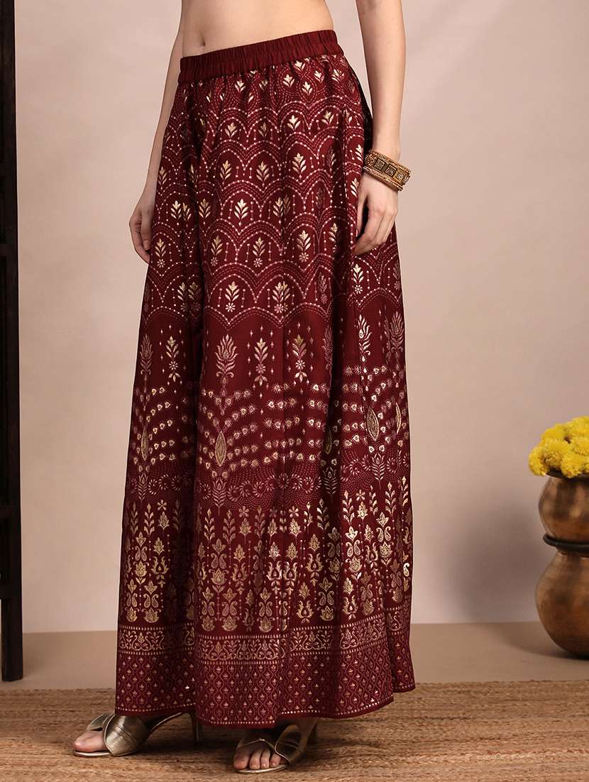 globus women orange zari embroidered yoke round neck short kurta with allover foil printed sharara & ombre dupatta festive set - 22263503 -  Standard Image - 3