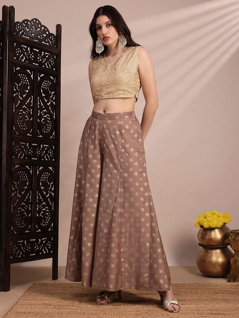 women foil print high rise flared palazzo - 22263509 -  Standard Image - 3