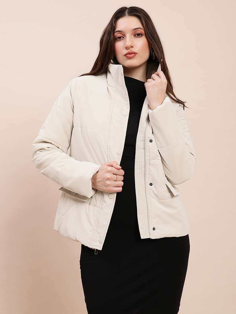 women solid long sleeve puffer jacket