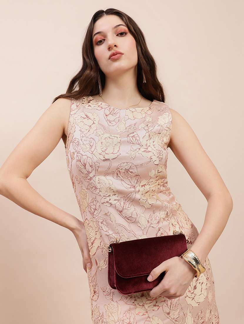 globus women red floral self-design boat neck sleeveless mini party bodycon dress - 22263520 -  Standard Image - 3