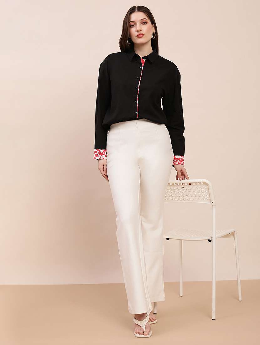 women solid collared long sleeve shirt - 22263540 -  Standard Image - 3