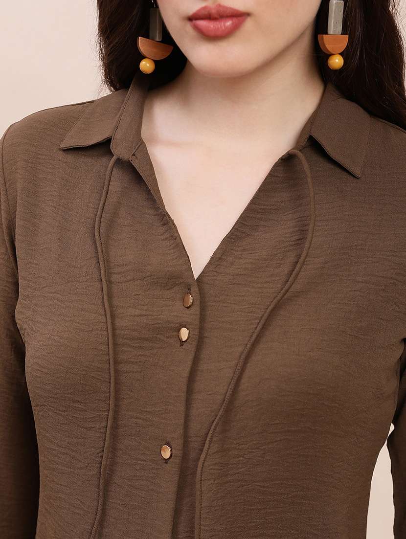 women solid collared long sleeve shirt - 22263544 -  Standard Image - 5