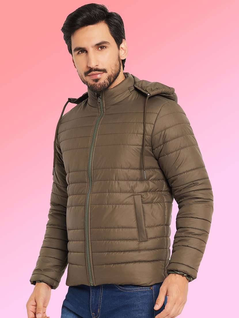 men solid long sleeve puffer jacket