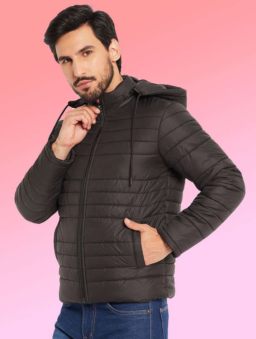 men solid long sleeve puffer jacket