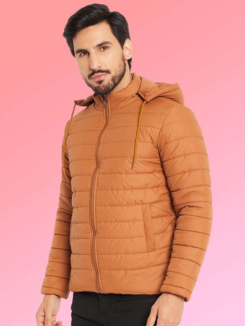 men solid long sleeve puffer jacket