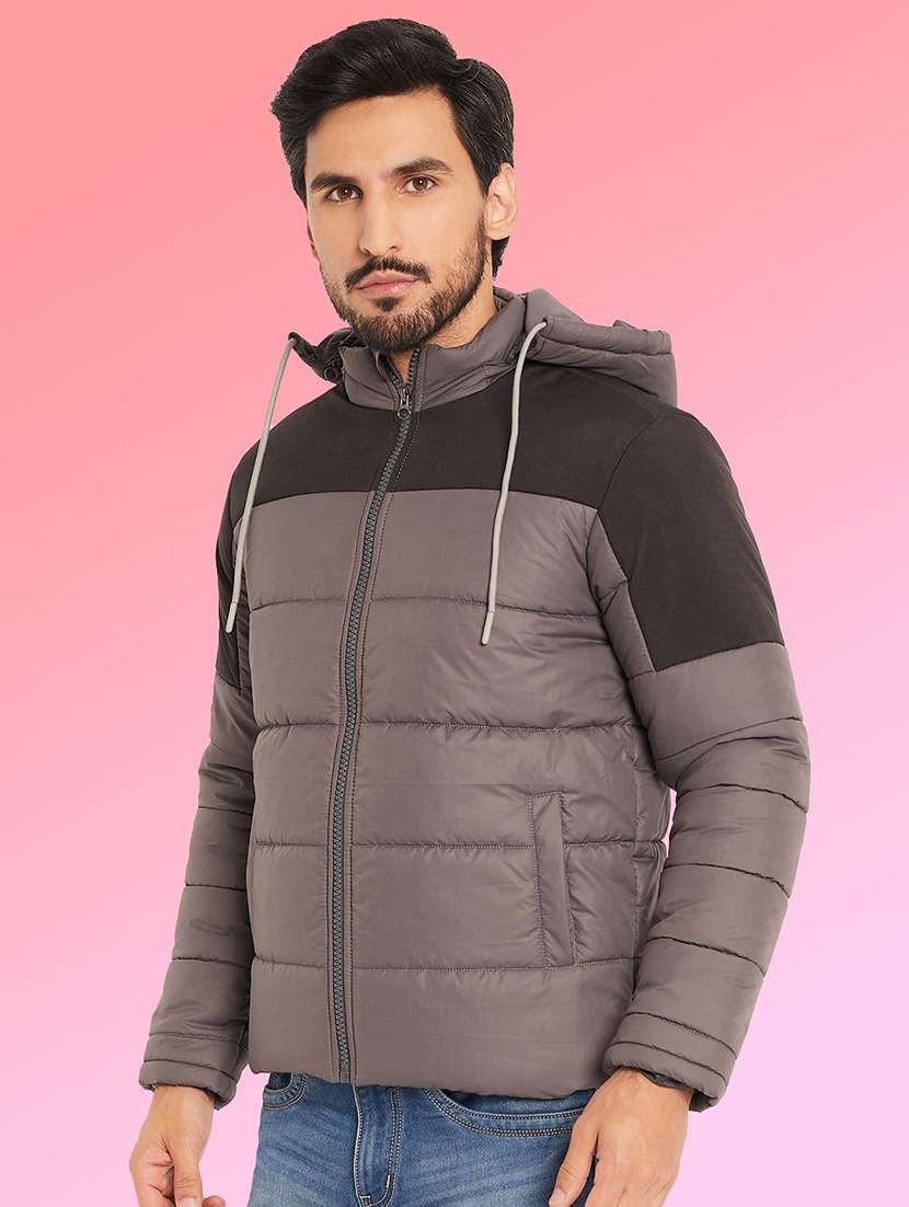 men color block long sleeve puffer jacket