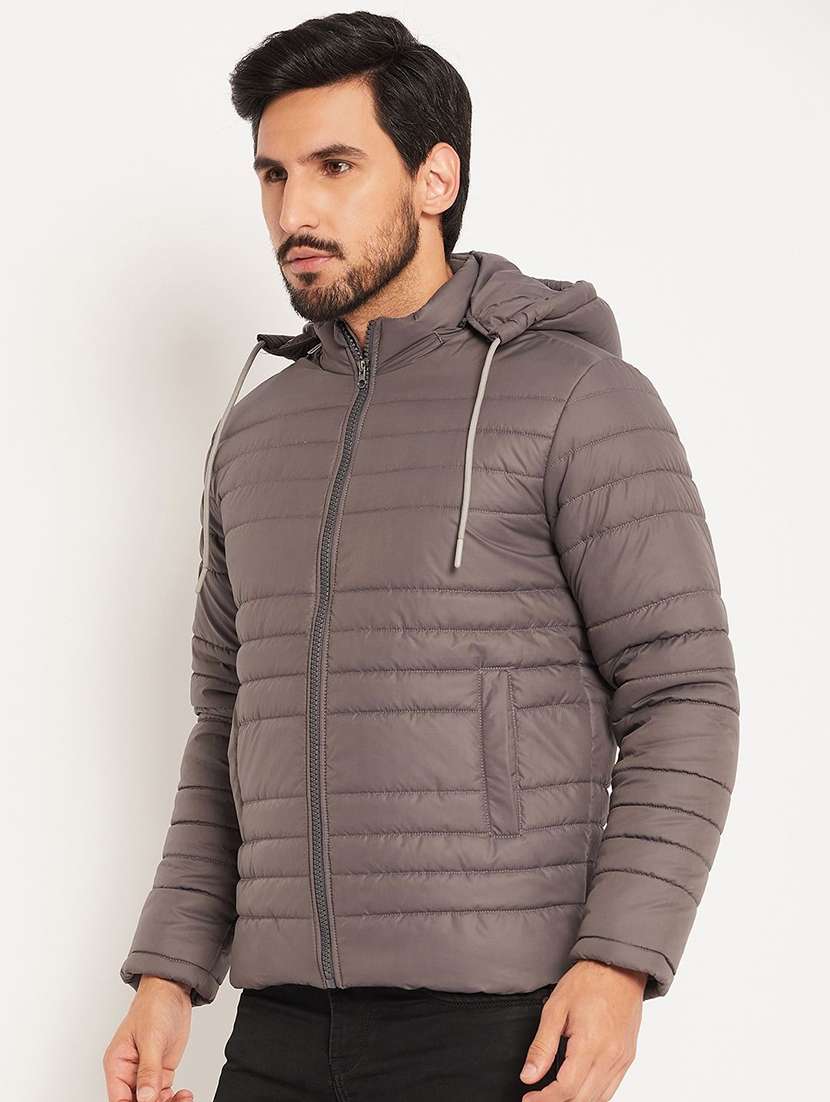 men solid long sleeve hooded puffer jacket