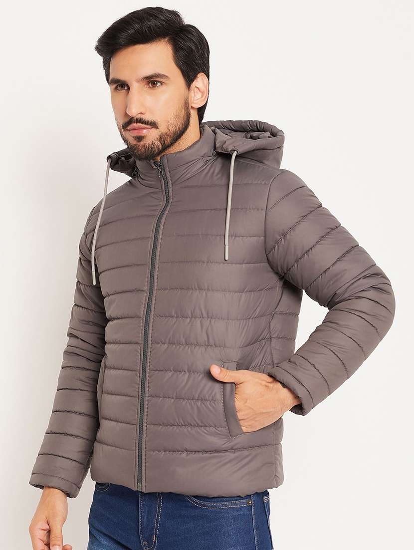 men solid long sleeve hooded puffer jacket