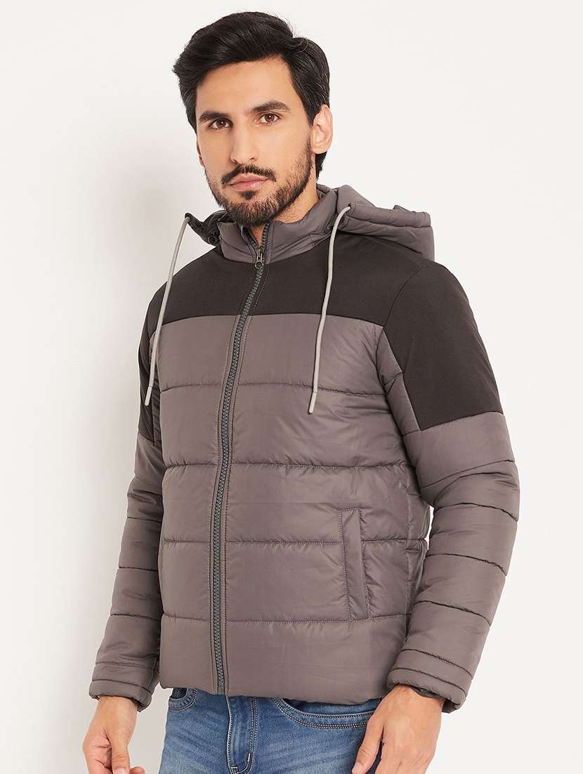 men color blocked long sleeve hooded puffer jacket