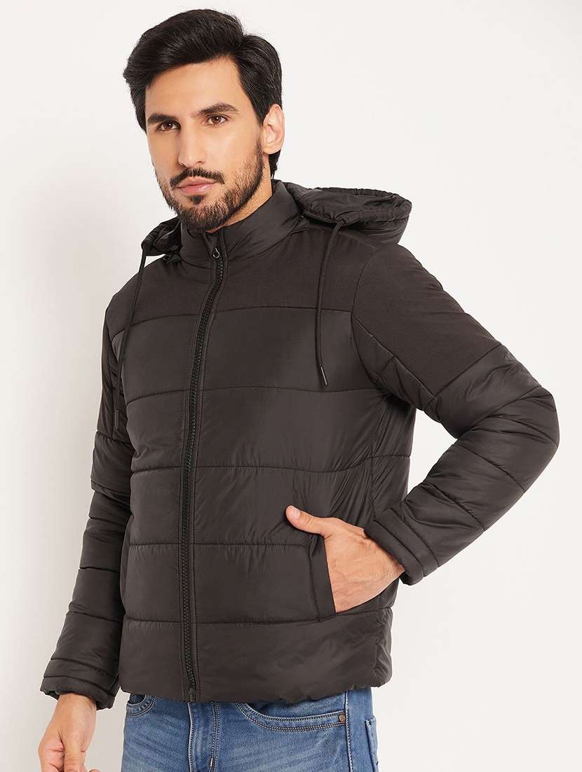 men solid long sleeve puffer jacket