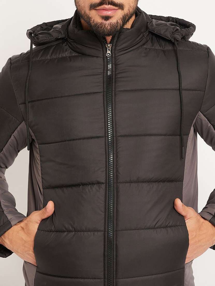 men color blocked long sleeve hooded puffer jacket - 22263624 -  Standard Image - 3