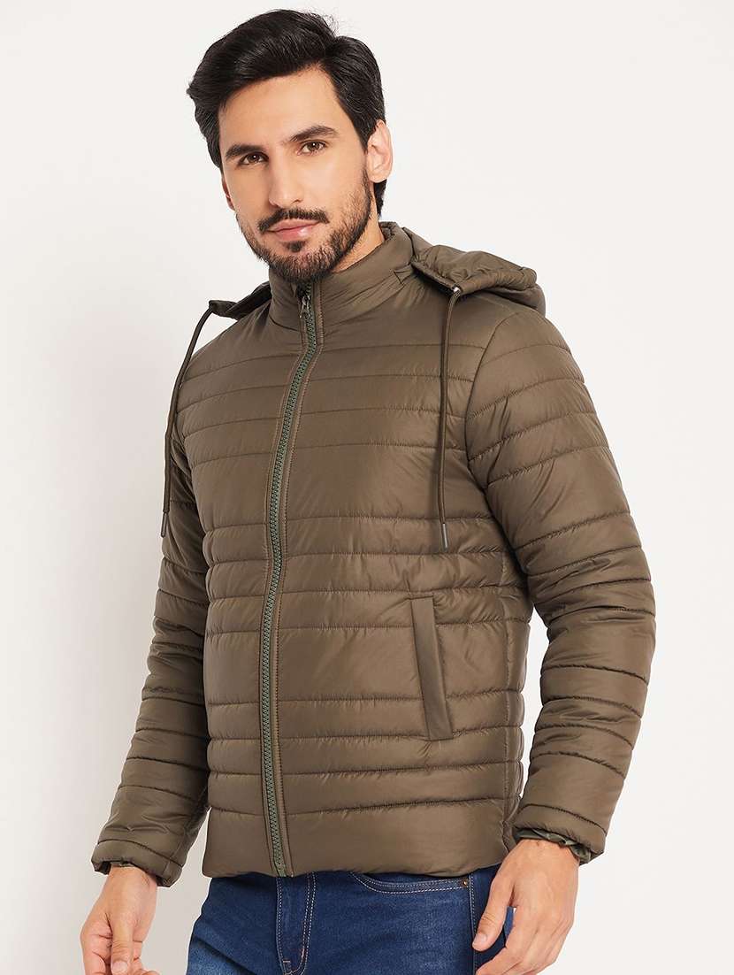 men solid long sleeve puffer jacket