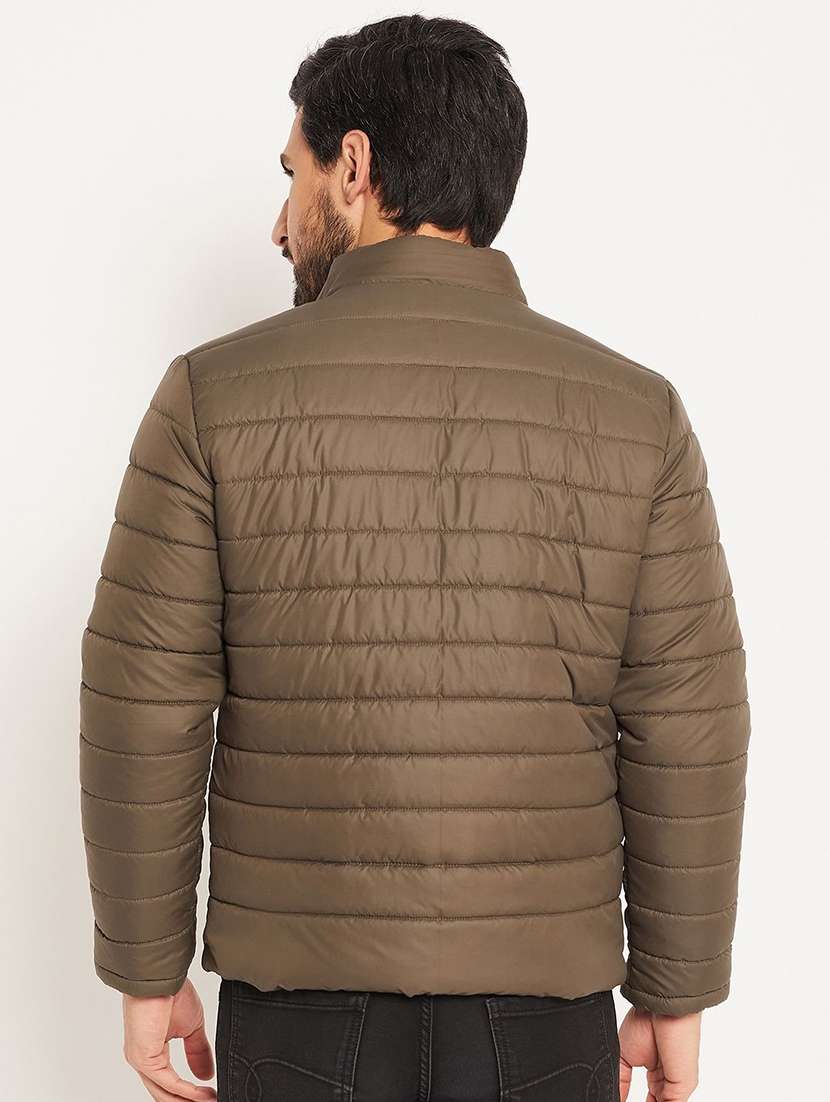 men solid long sleeve puffer jacket