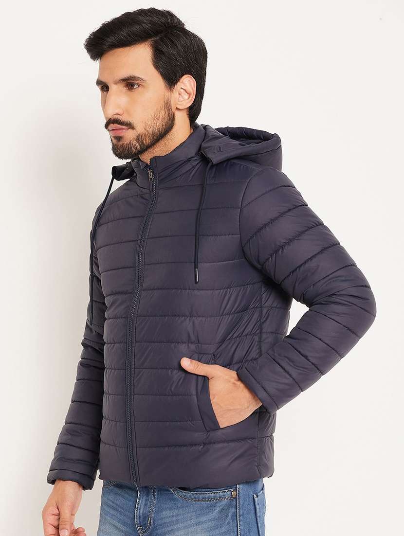 men solid long sleeve puffer jacket