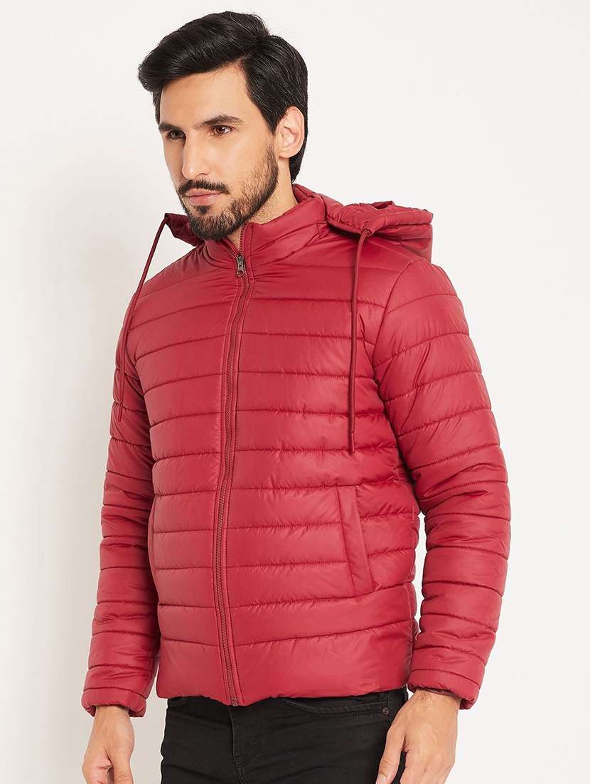 men solid long sleeve puffer jacket
