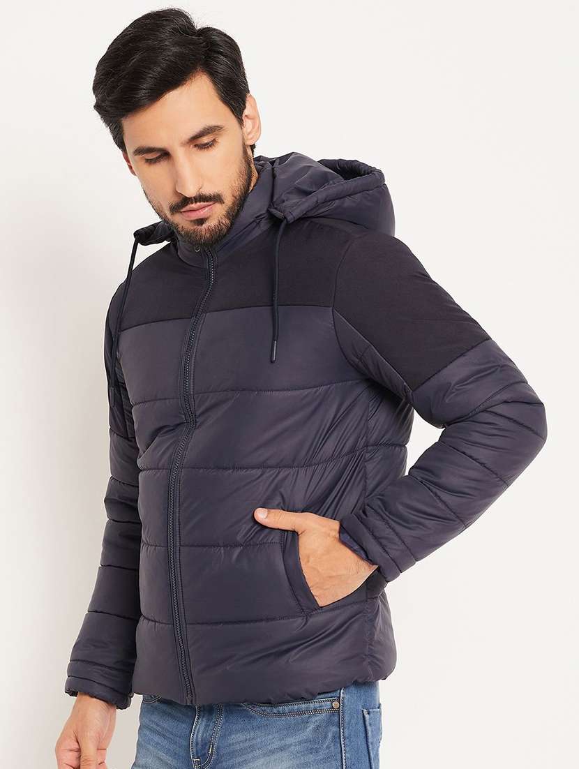 men solid long sleeve puffer jacket