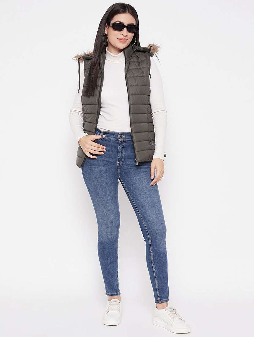 women solid sleeveless hooded quilted jacket - 22263650 -  Standard Image - 3