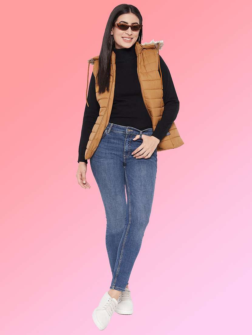 women solid sleeveless hooded quilted jacket - 22263662 -  Standard Image - 3