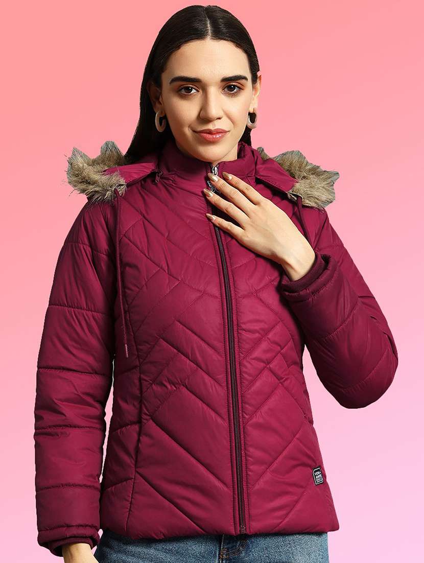 women long sleeve hooded quilted jacket