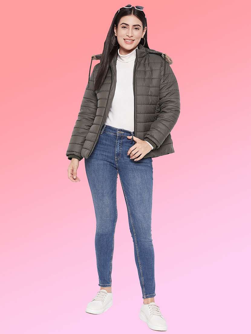 women solid long sleeve hooded quilted jacket - 22263673 -  Standard Image - 3