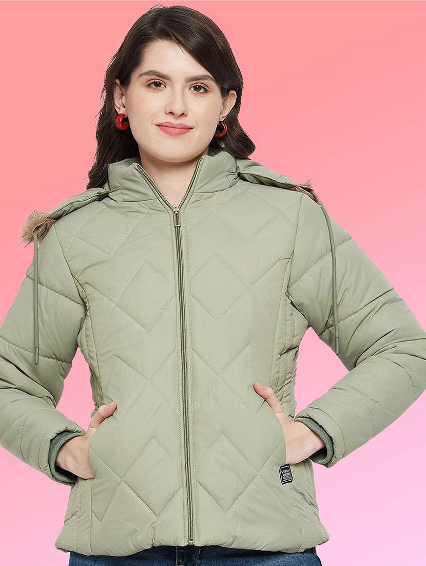 women long sleeve hooded quilted jacket