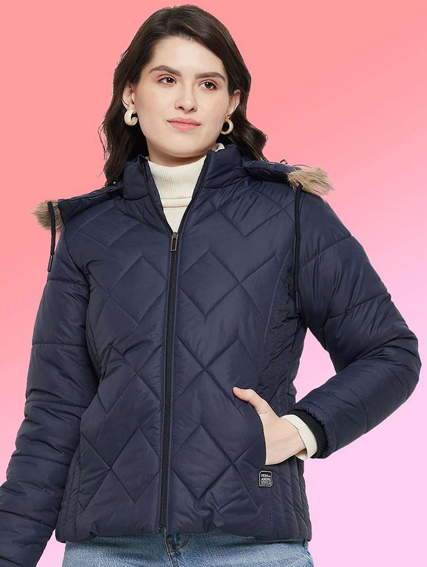 women long sleeve hooded quilted jacket
