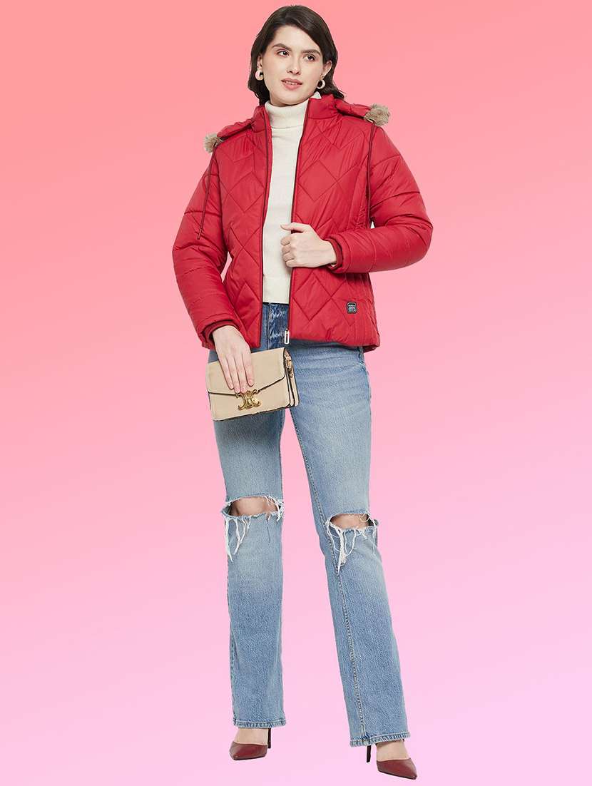 women solid long sleeve hooded quilted jacket - 22263683 -  Standard Image - 3