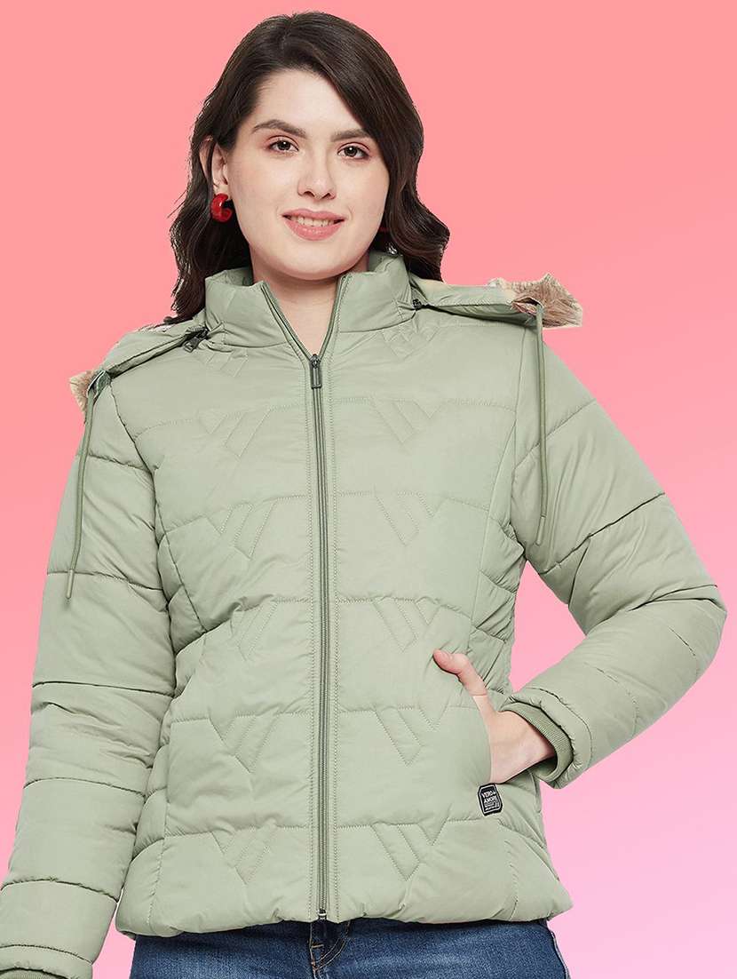 women long sleeve hooded quilted jacket