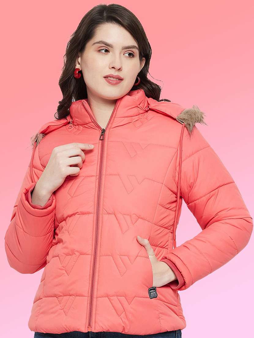 women long sleeve hooded quilted jacket