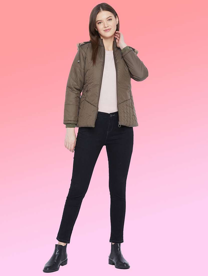 women solid long sleeve hooded quilted jacket - 22263765 -  Standard Image - 3