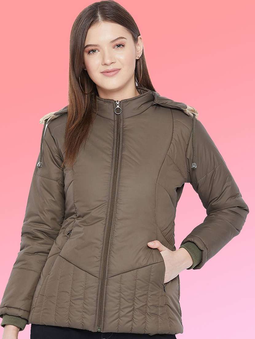 women long sleeve hooded quilted jacket
