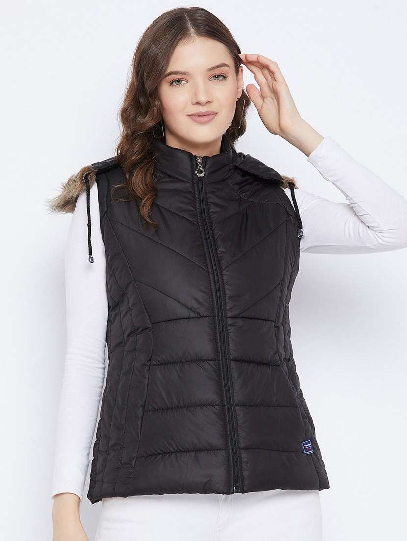 girls sleeveless hooded quilted jacket